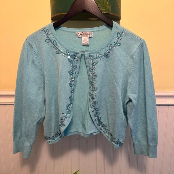 Dressbarn Large Silk blend Vintage beaded cardigan crop sweater Y2K - Picture 1 of 7